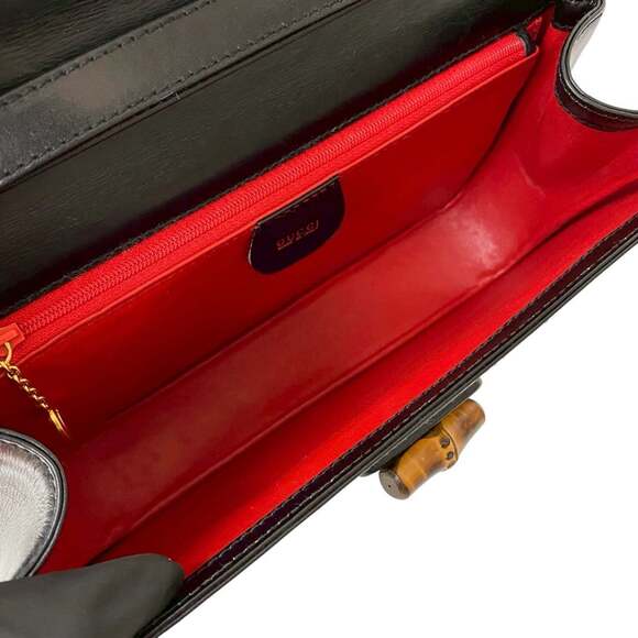 GUCCI Authentic Black Leather Bamboo Pochette Shoulder Bag - Picture 9 of 10